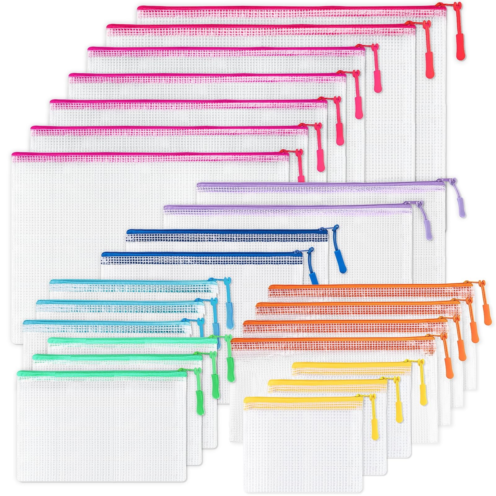 24 Pcs Mesh Zipper Pouch Bags, Plastic Pouches for Classroom in Clear