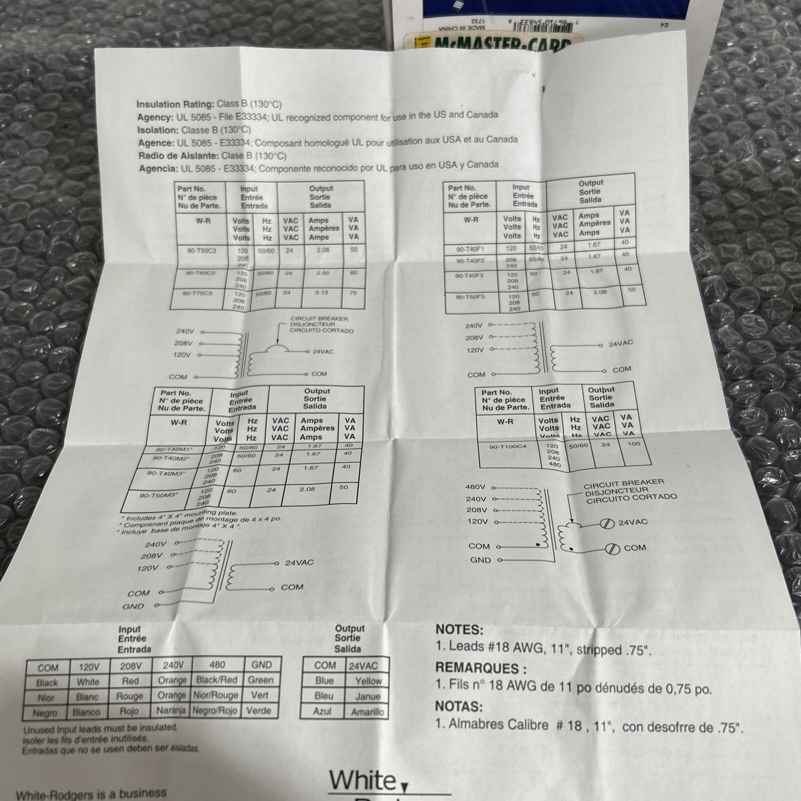 EMERSON 90-T40M1 TRANSFORMER-CLASS 2 120VAC 60 HZ MULTI-MOUNT