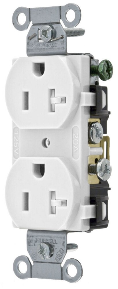 Hubbell 20A 125V 2-Pole 3-Wire NEMA 5-20R Duplex Receptacle White