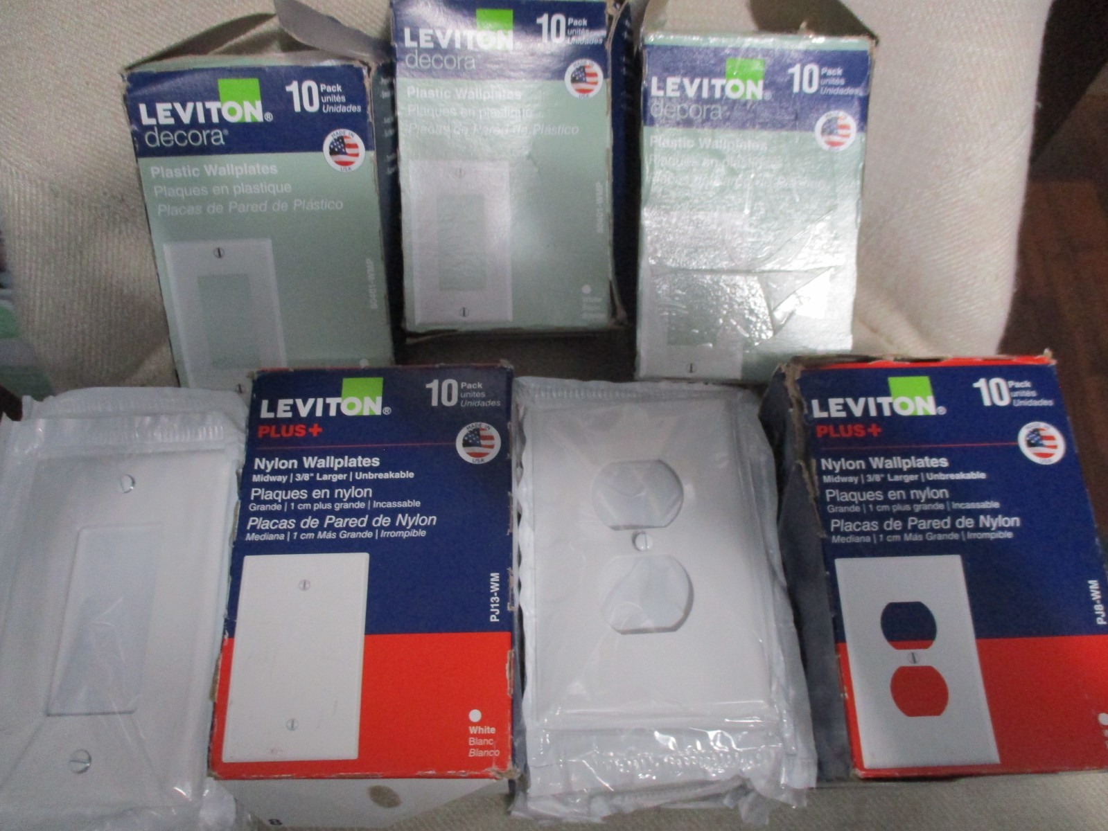 Lot of 70 Leviton White Switch, Blank & Outlet/Recep Cover Plates 1 & 2 Gang New