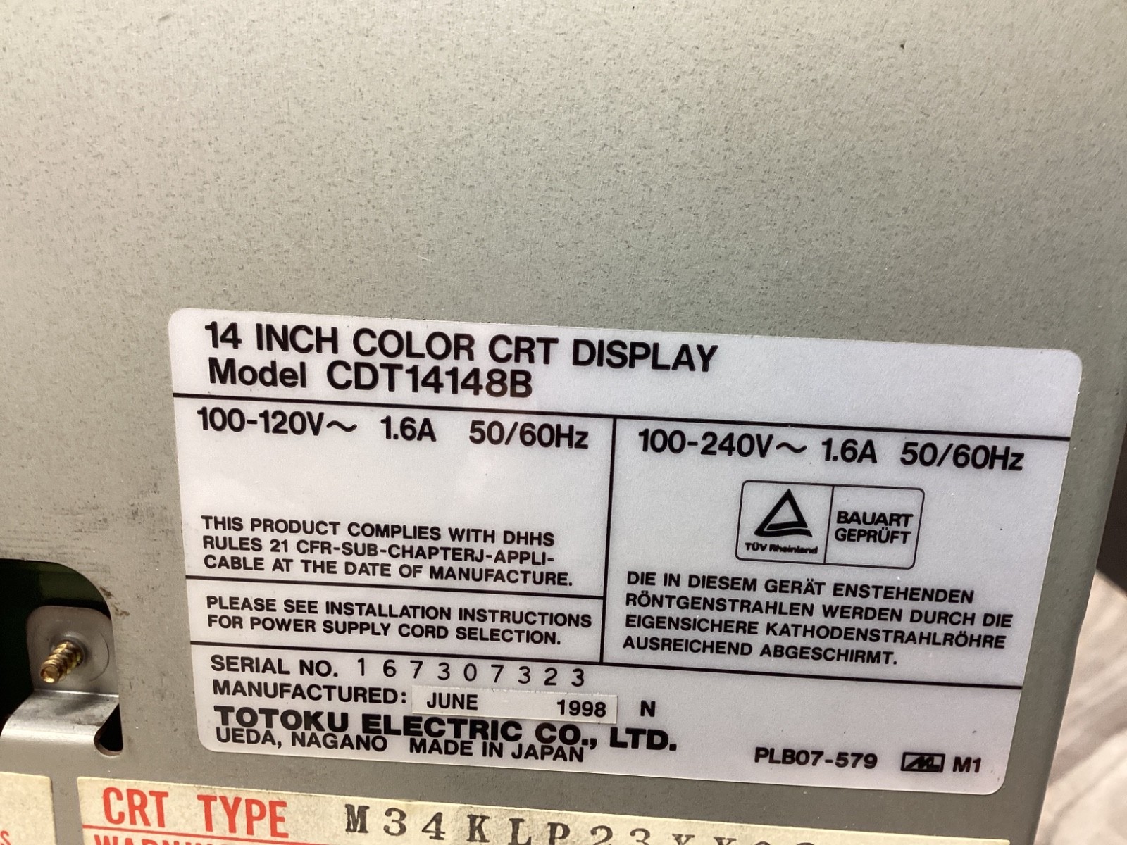 TOTOKU ELECTRIC CDT14148B MONITOR #103D25PR5