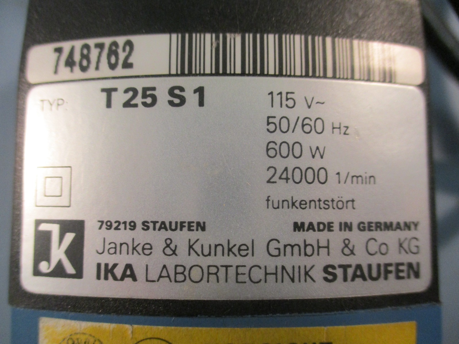 IKA T25-S1 Homogenizer Disperser Tool Ultra-Turrax T25 115V 50/60Hz 600W