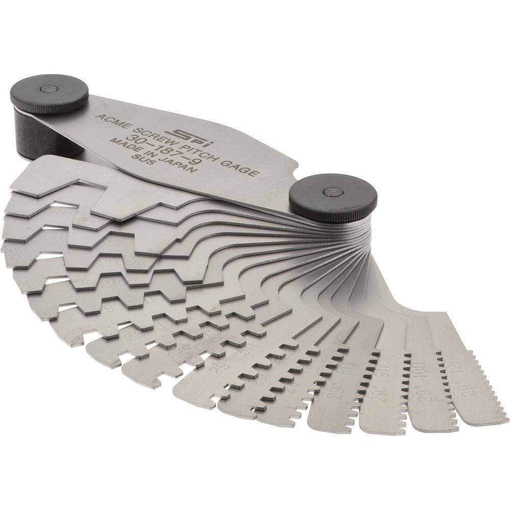 SPI 30-187-9 Stainless Steel 16-Leaf Screw Pitch Gage, 1-12 TPI, 29° Thrd Angle
