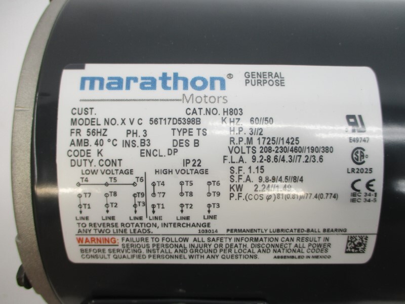 MARATHON MOTORS 56T17D5398B H803 208-230/460V 9.2-8.6/4.3A NSMP