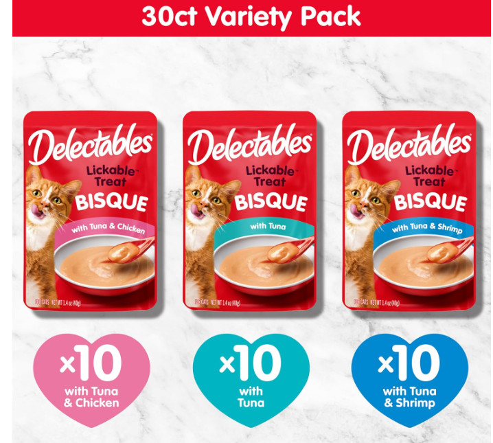 Hartz Delectables Bisque Variety Pack Lickable Cat Treat, 30 Count (Pack of 1)