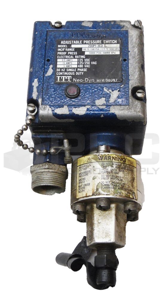 ITT NEO-DYN 200P1-3C3 ADJUSTABLE PRESSURE SWITCH 200-1500PSIG 5A 125VDC