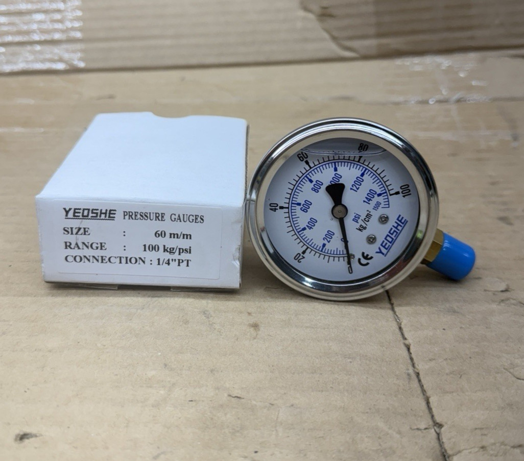 Genuine Yeoshe 1500PSI/100KG/cm2 Liquid Filled Pressure Gauge 1/4″PT Connection