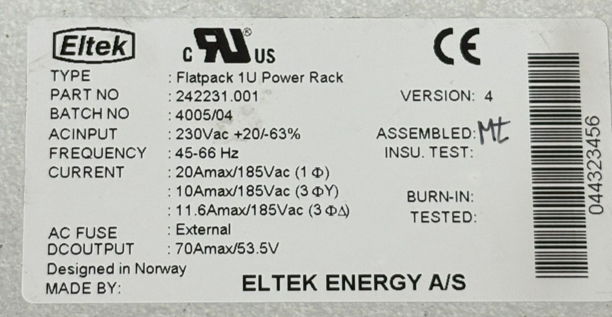 *LOT OF 5* Eltek Energy Flatpack 1500 1U Power Rack Part 242231.001