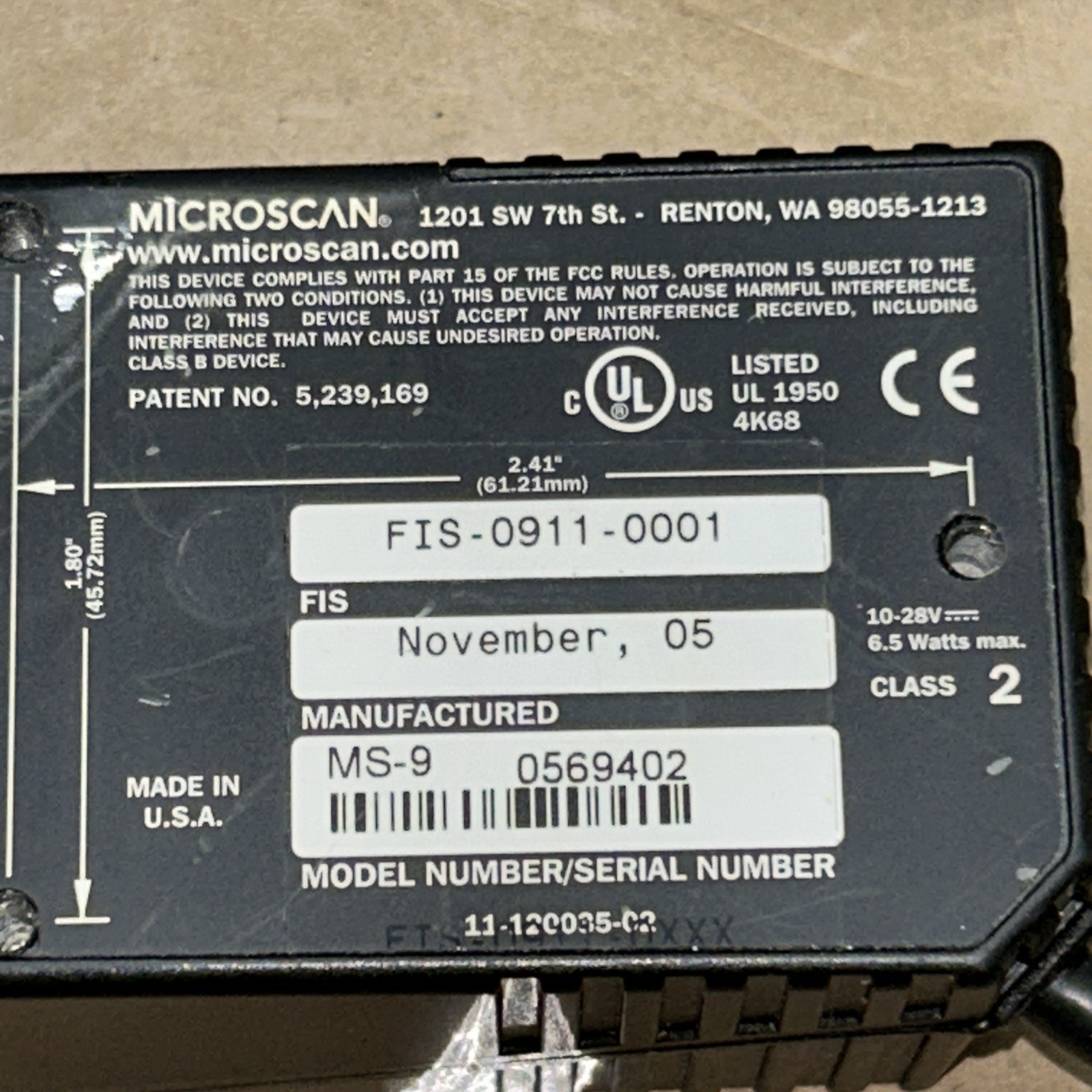 Microscan FIS-0911-0001 Laser Barcode Scanner Fast Shipping In 🇺🇸 + Warranty