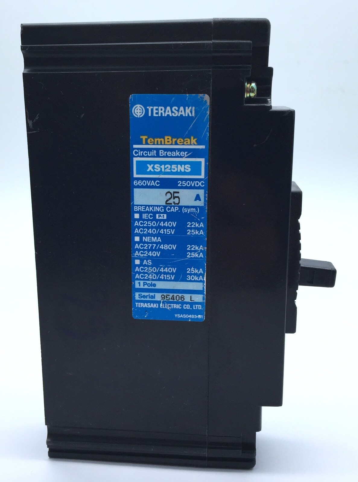 Terasaki Tembreak XS125NS MCCB 25A FC 1P AC240/415VAC 30kA 