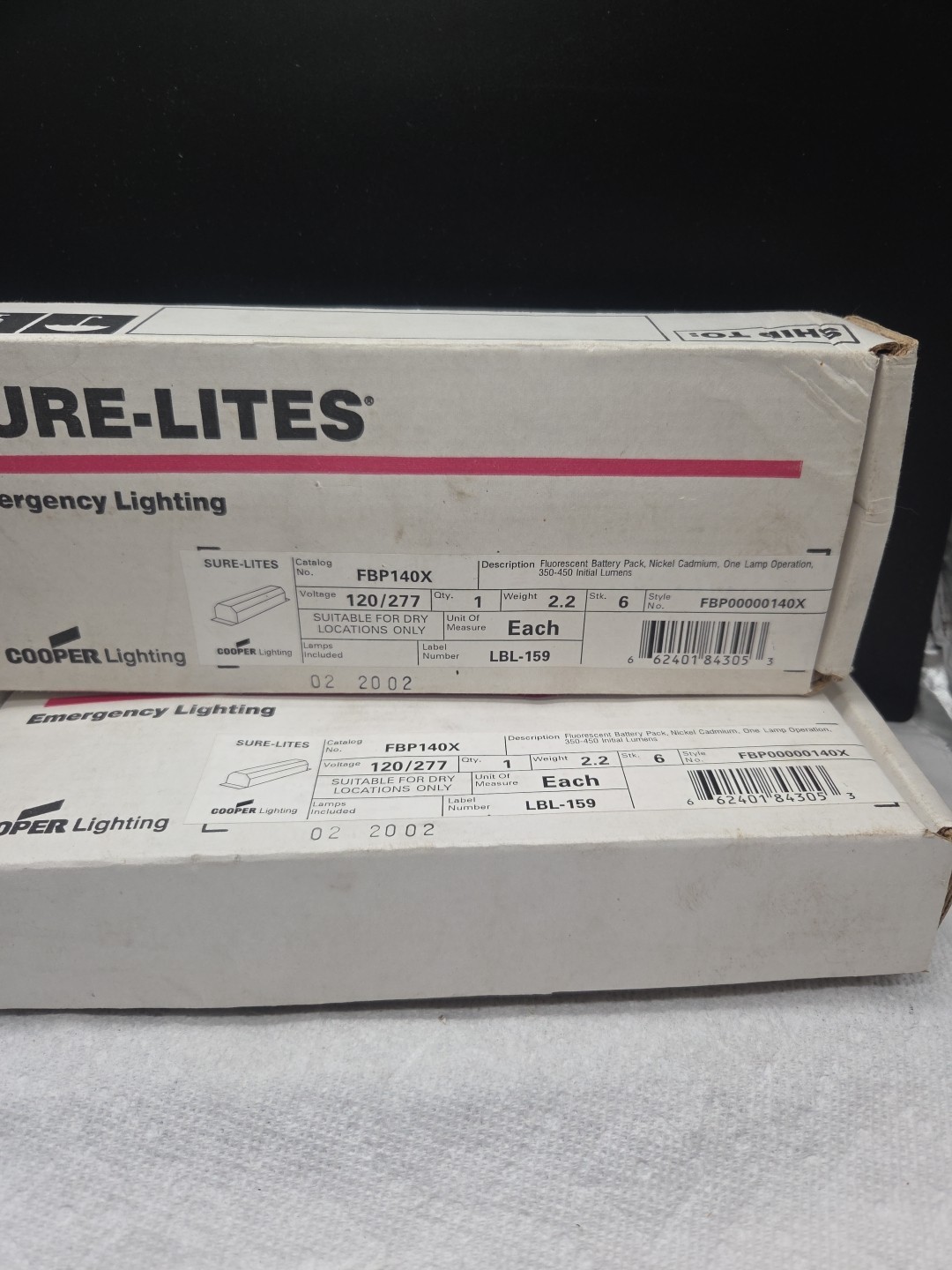 Cooper Lighting 2 FBP140X SURE-LITES Fluorescent Emergency Ballast 2 New Units.