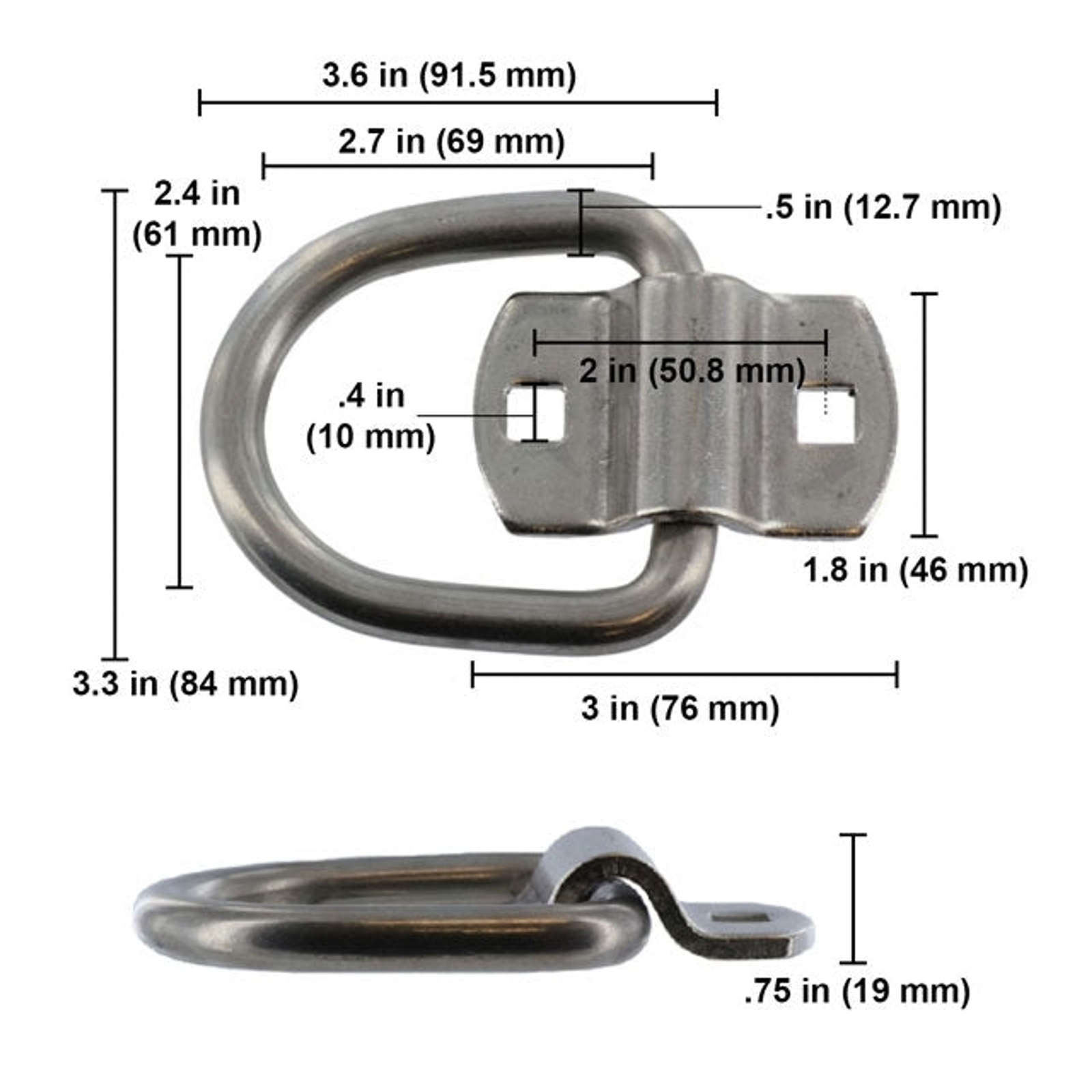 USCC 2-5/16″ D-Ring Tie Down w/Mounting Bracket – White Zinc Plated Steel -20PK