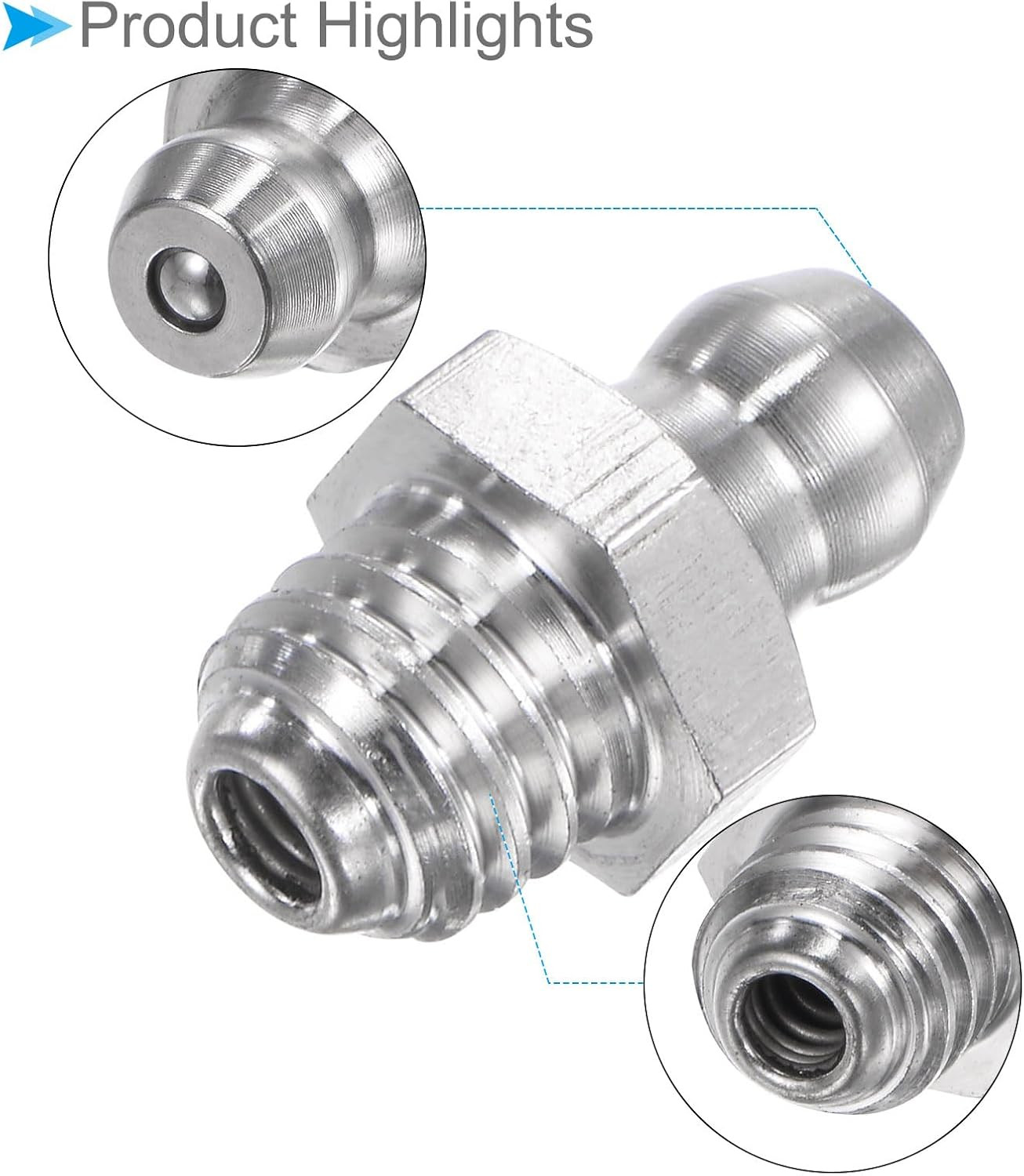 Stainless Steel Straight Grease Fitting, | M8x1.25mm Metric | Hydraulic Grease N