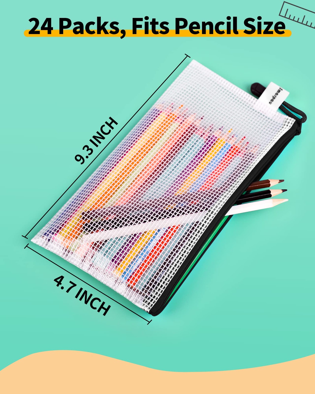 Smarpau Pencil Pouch 24PCS, 9.3″ x 4.7″ Mesh Zipper A6-9.3×4.7in-24pcs, Black