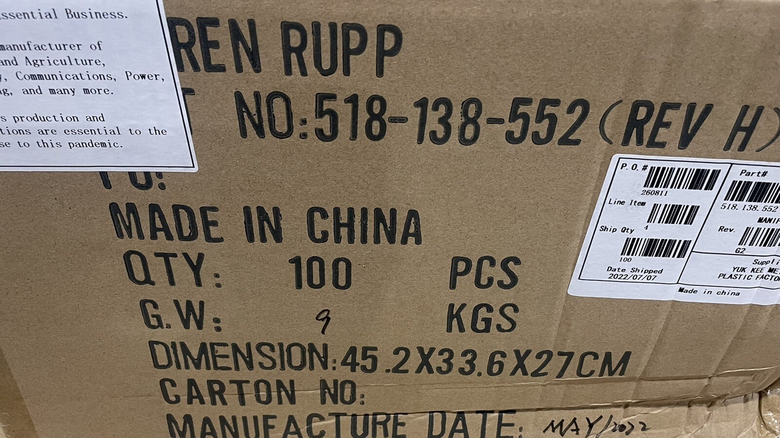 Warren Rupp 518-138-552 Sandpiper Manifold Polypropylene NEW! FREE SHIPPING!