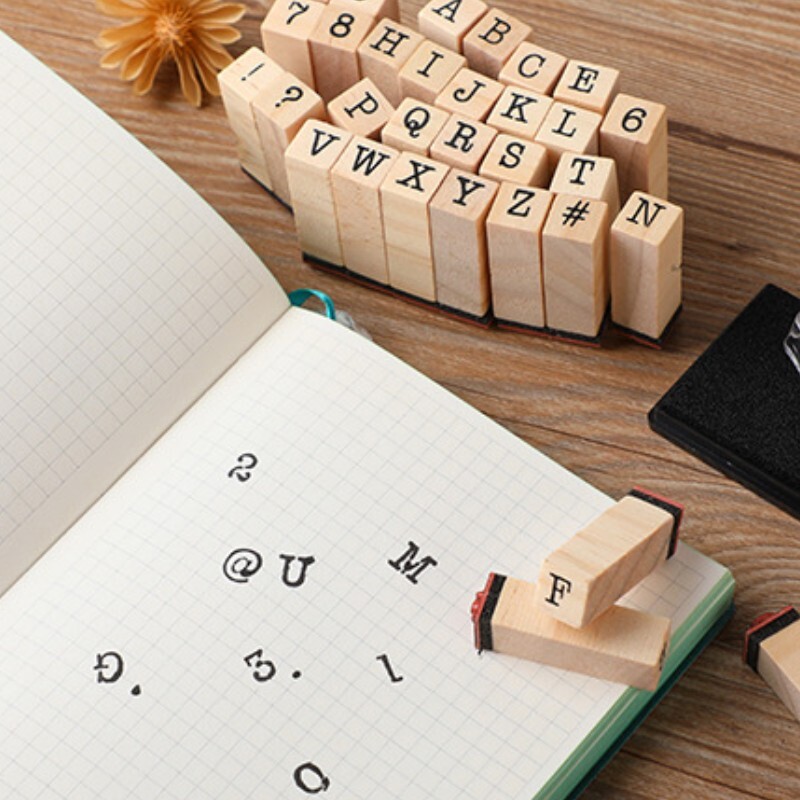 40Pcs / Set Wood Rubber Stamps A-Z Letters Number Alphabet Stamp Kit DIY Tool