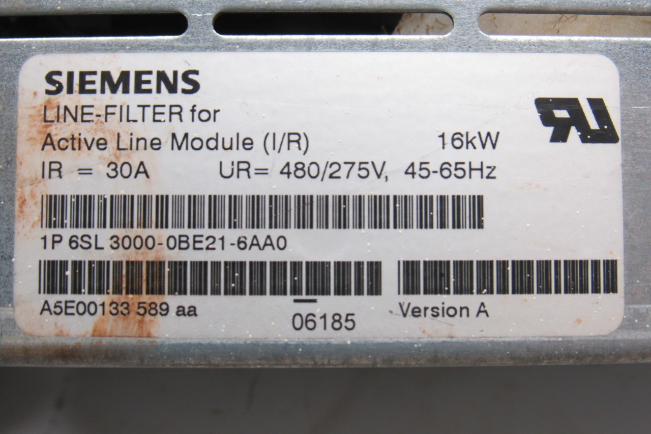 Siemens 1P 6SL3000-0BE21-6AA0 480/275V 30A 45-65Hz Line Filter