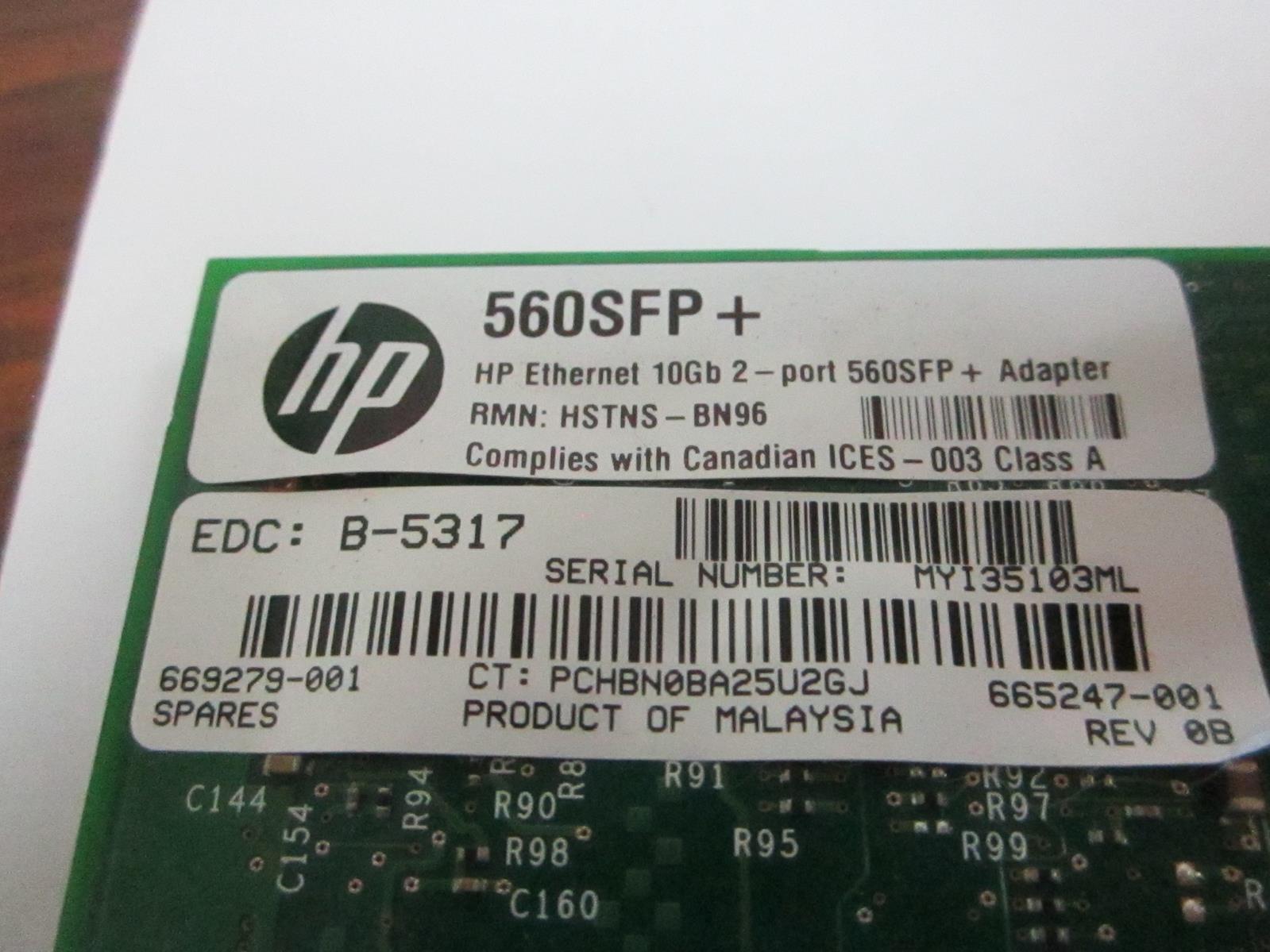 HP HEWLETT PACKARD 560SFP+ X520-DA2 Network Adapter and Full Size Bracket
