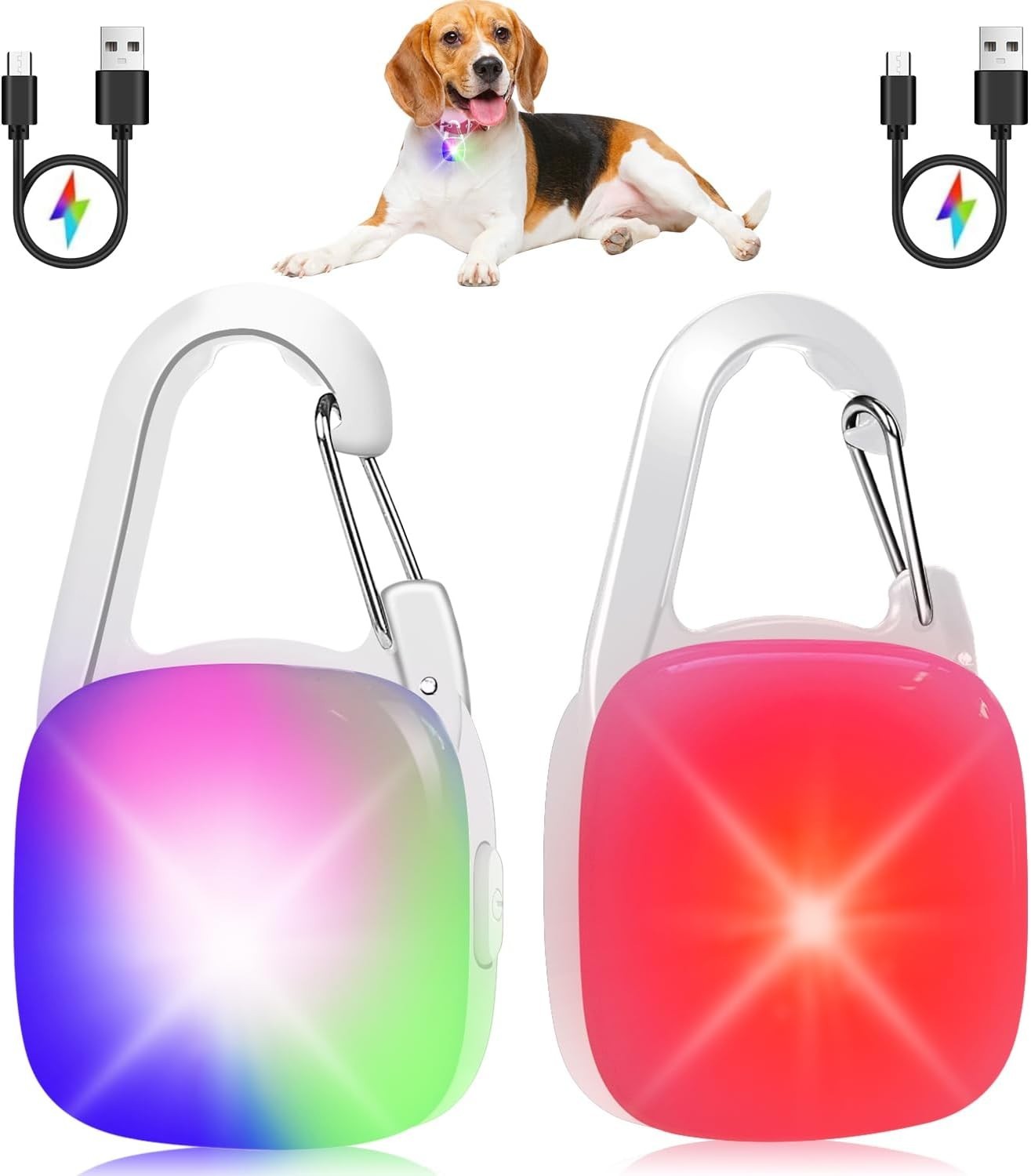 Dog Collar Light, 2 Pack Rechargeable Dog Light Clip On, 80LM Brightness 4 Co…