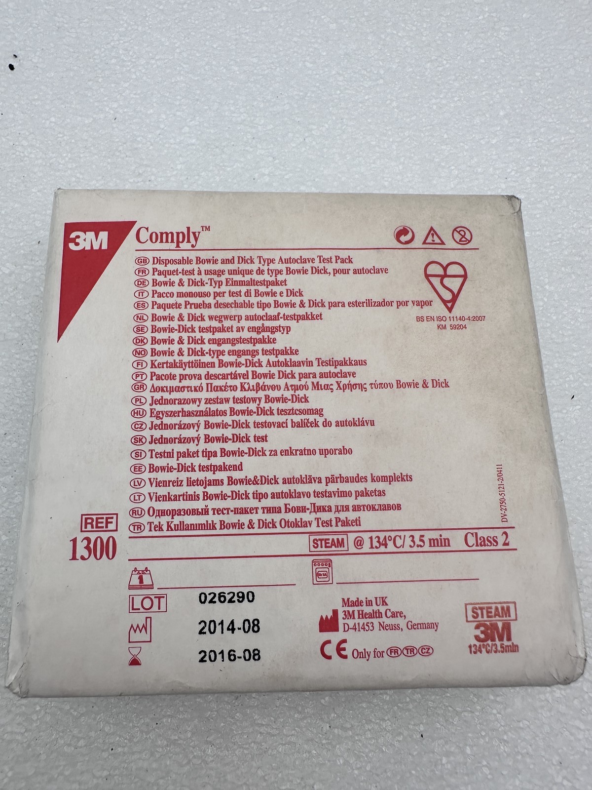 3M 1300 Test Pack Bowie Dick Autoclave (2016-08 Date)