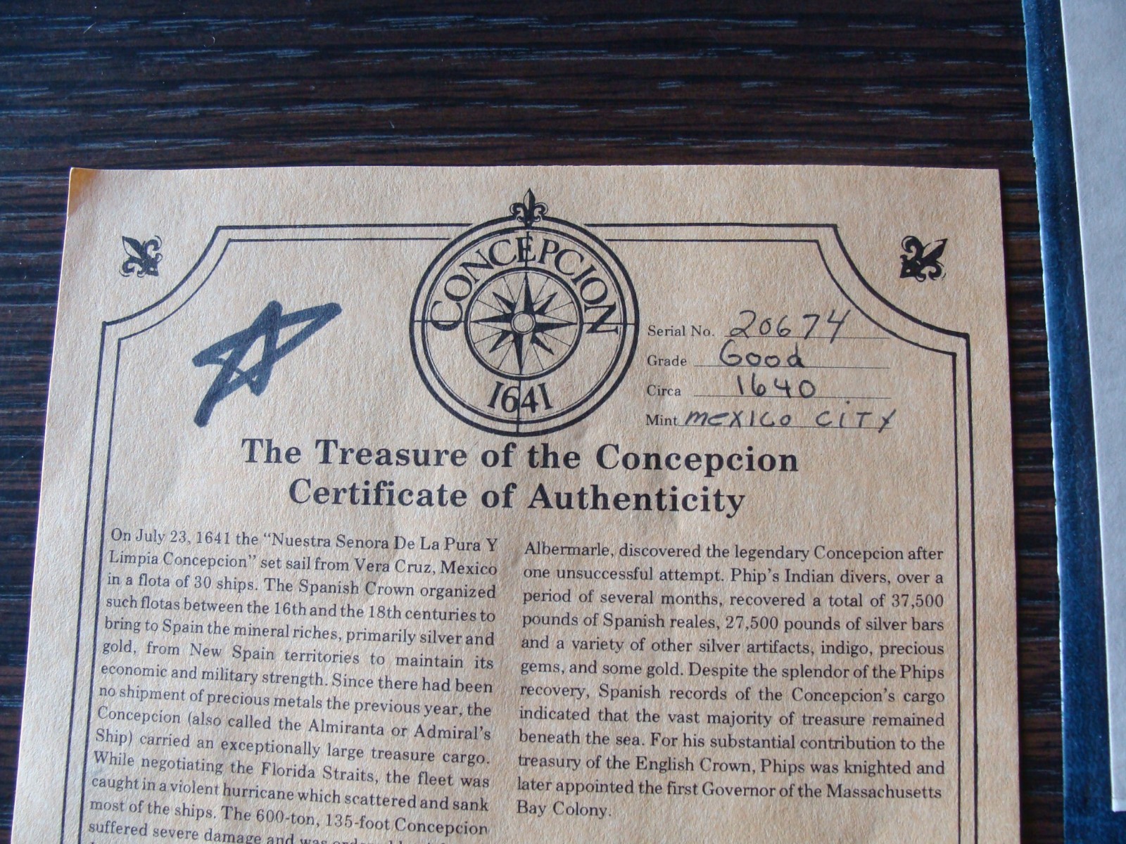 1641 Spanish/Mexico 8 Reales Shipwreck large Silver coin. Treasure Concepcion