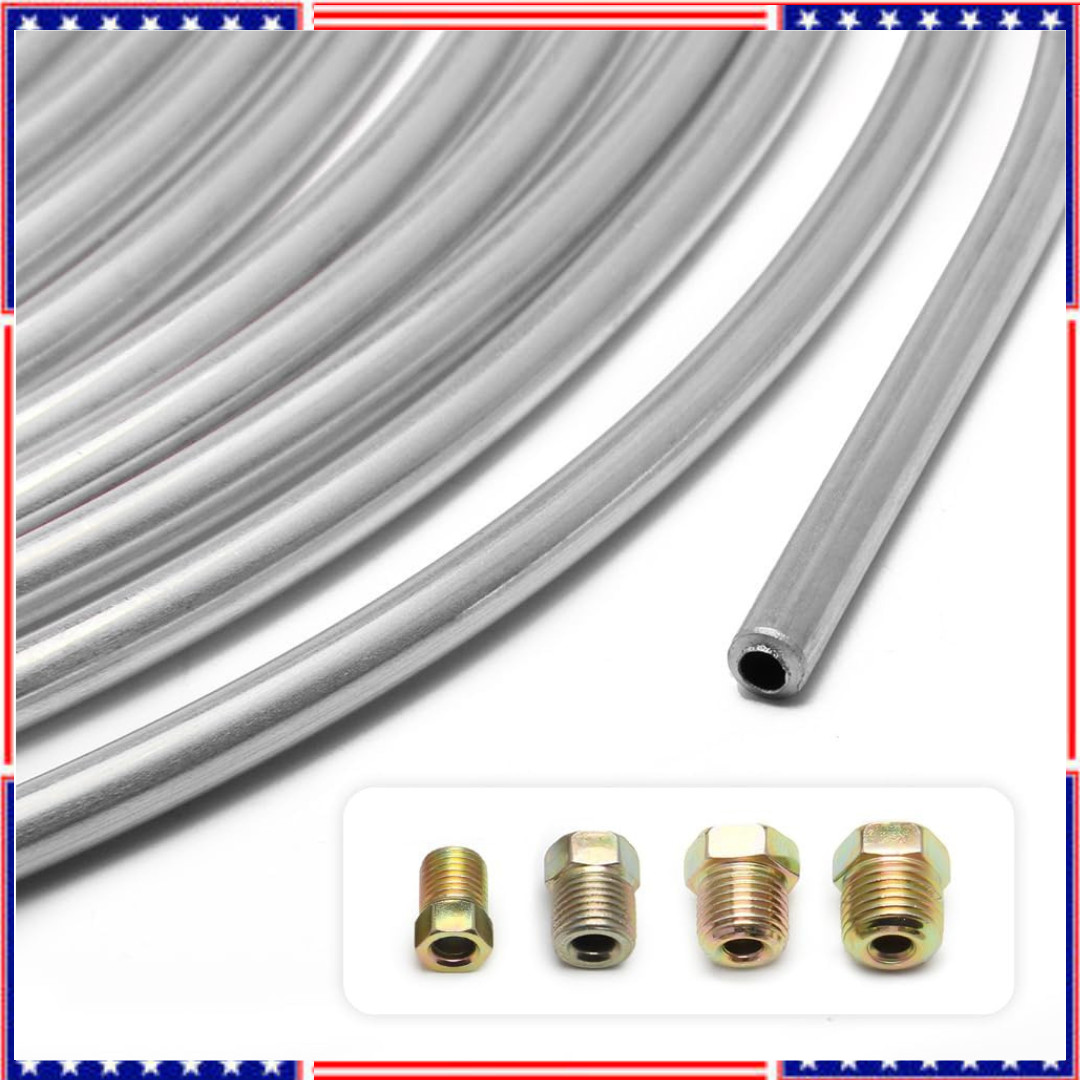 Upgraded 25 Ft 3/16″ Brake Line Tubing Kit, 2025 New Stainless Brake Silver