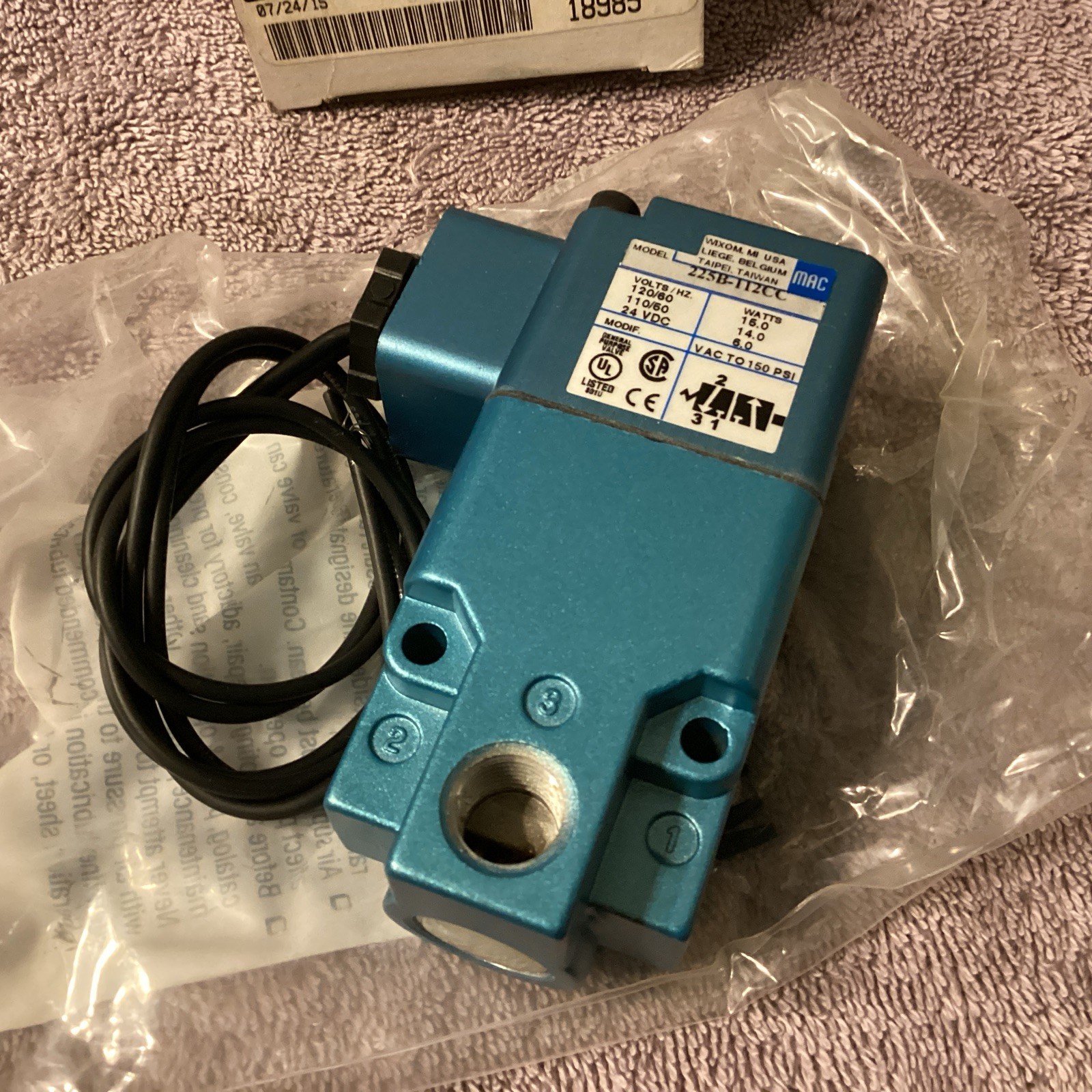MAC VALVE…225B-112CC….SOLENOID VALVE….NEW