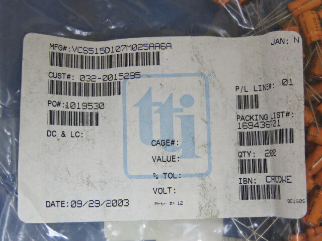 SPRAGUE 515D107M025AA6A Qty of 90 per Lot Aluminum Electrolytic Capacitors – Ra