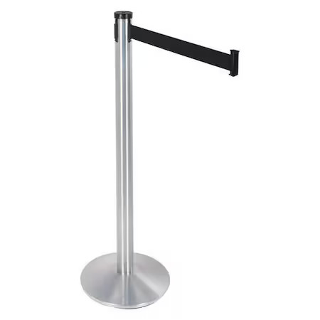 RETRACTA-BELT 300SC-BK Barrier Post with Belt, Satin Chrome, 10 ft Length, 40