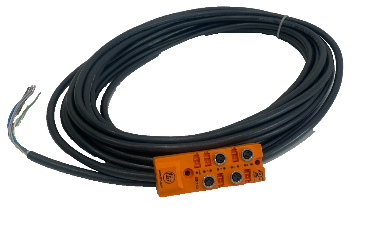 NEW IFM EFECTOR EBCO52 SPLITTER BOX W/ CABLE 4CH/4P, 10M CABLE