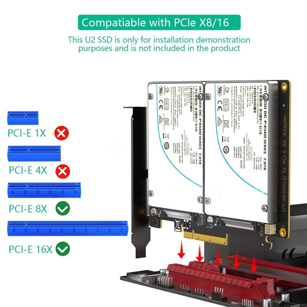 Dual U2 SSD to PCIe 40 X8 Adapter Support 2 X or Soft