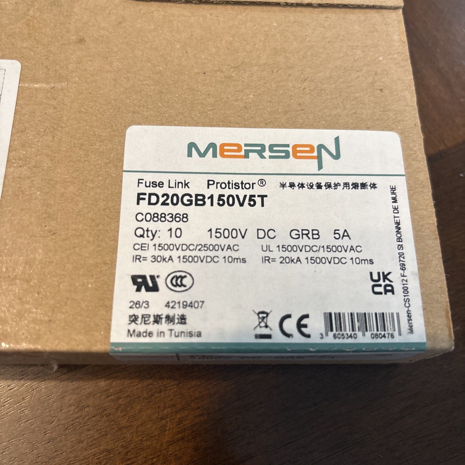 Ferraz Shawmut FD20GB150V5T C088368 Merson Protistor Fuse 1500VDC (1pc) USA