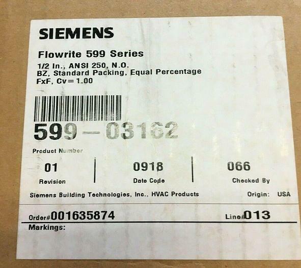 Siemens Flowrite 2 Way Valve 599 Series 010912, 599-03162 NIB Free Shipping
