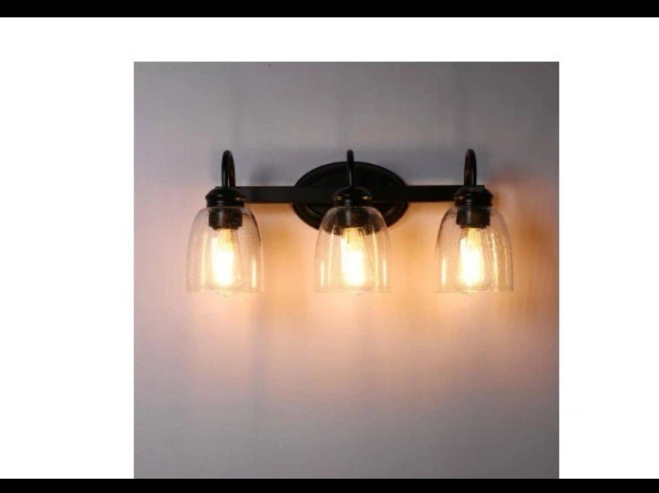 YANSUN 18.89 in. 3-Light Matte Black Vanity Light w/ Seeded Shades