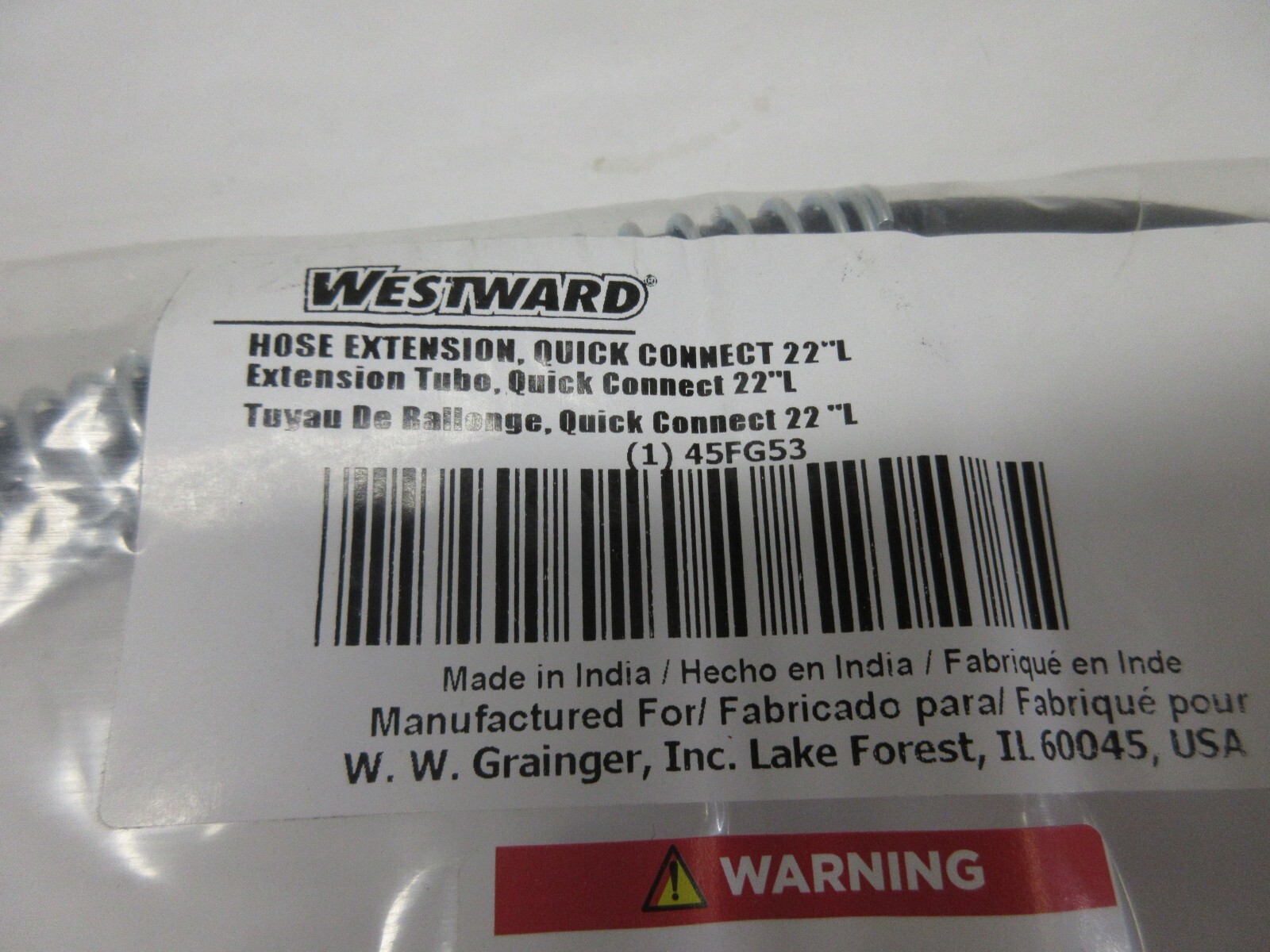 Westward 45Fg53 Grease Hose Extension ,22-1/2 In.