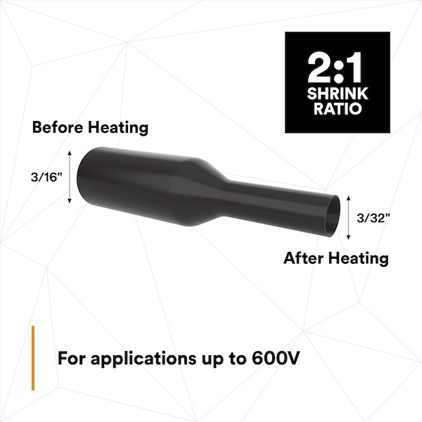 3M Fp301-3/16-6″-Black-10-10 Pc Pks Shrink Tubing, 0.187 In Id, Bl, 6 In, Pk10