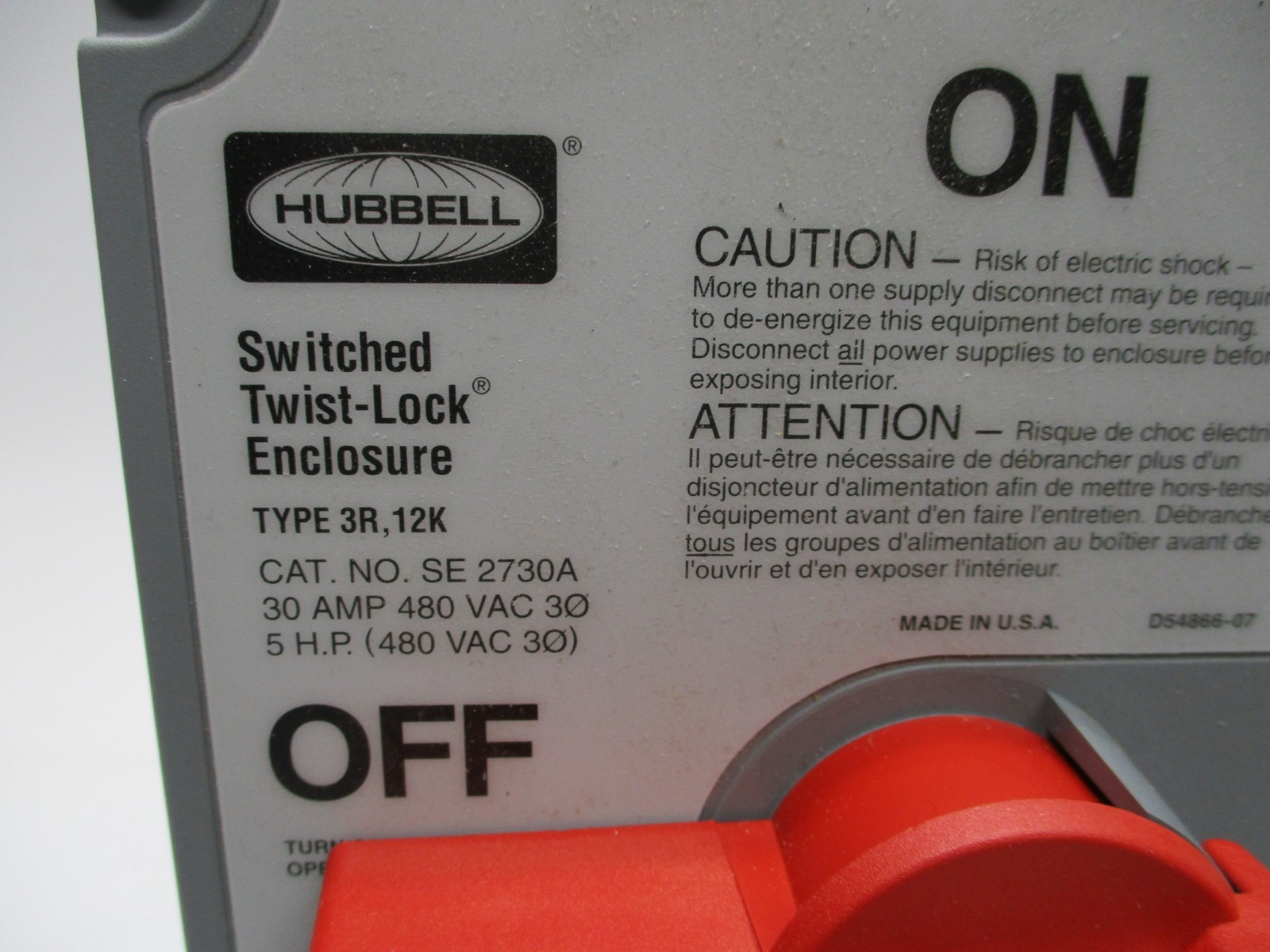 HUBBELL SE2730A 480VAC 30A NSMP
