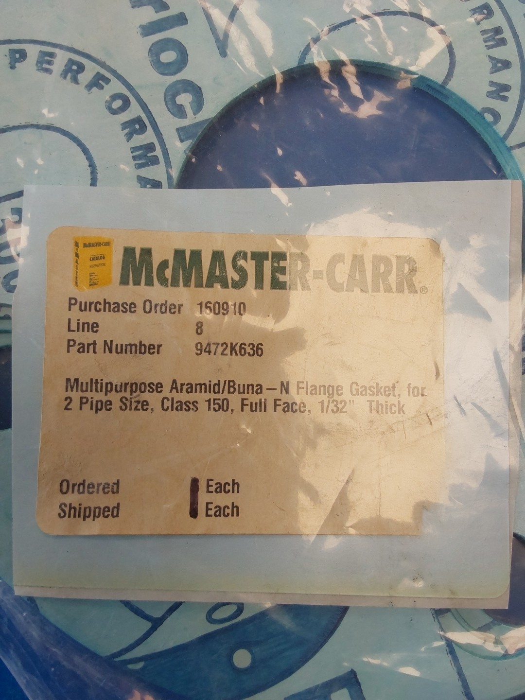 Lot Of 4 Full FaceFlange Gasket Class 150 Aramid/Buna-N For 2″ Pipe Green 1/32″