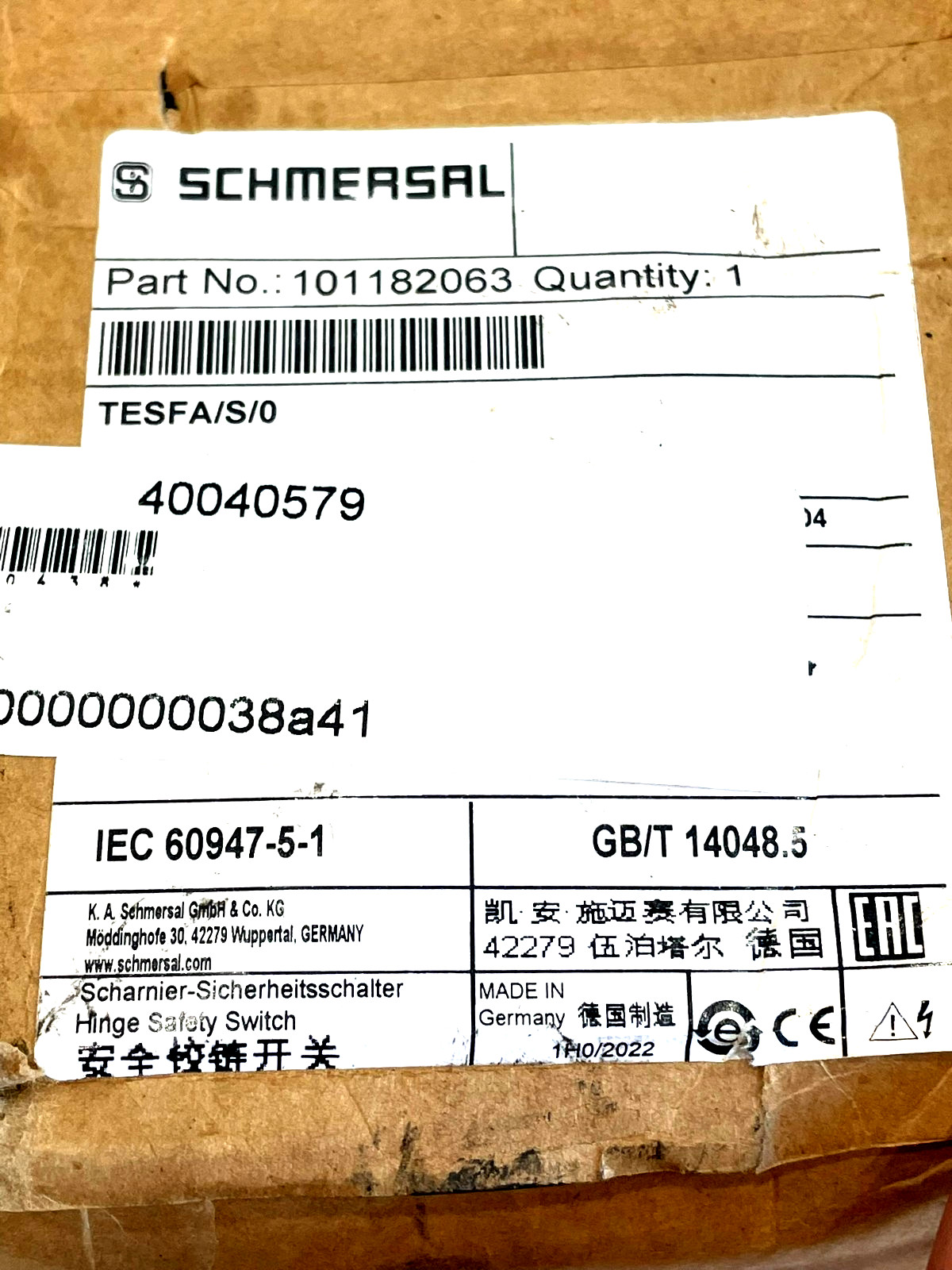 NEW SCHMERSAL TESFA/S/0 HINGE SWITCH 101182063 TESFAS0