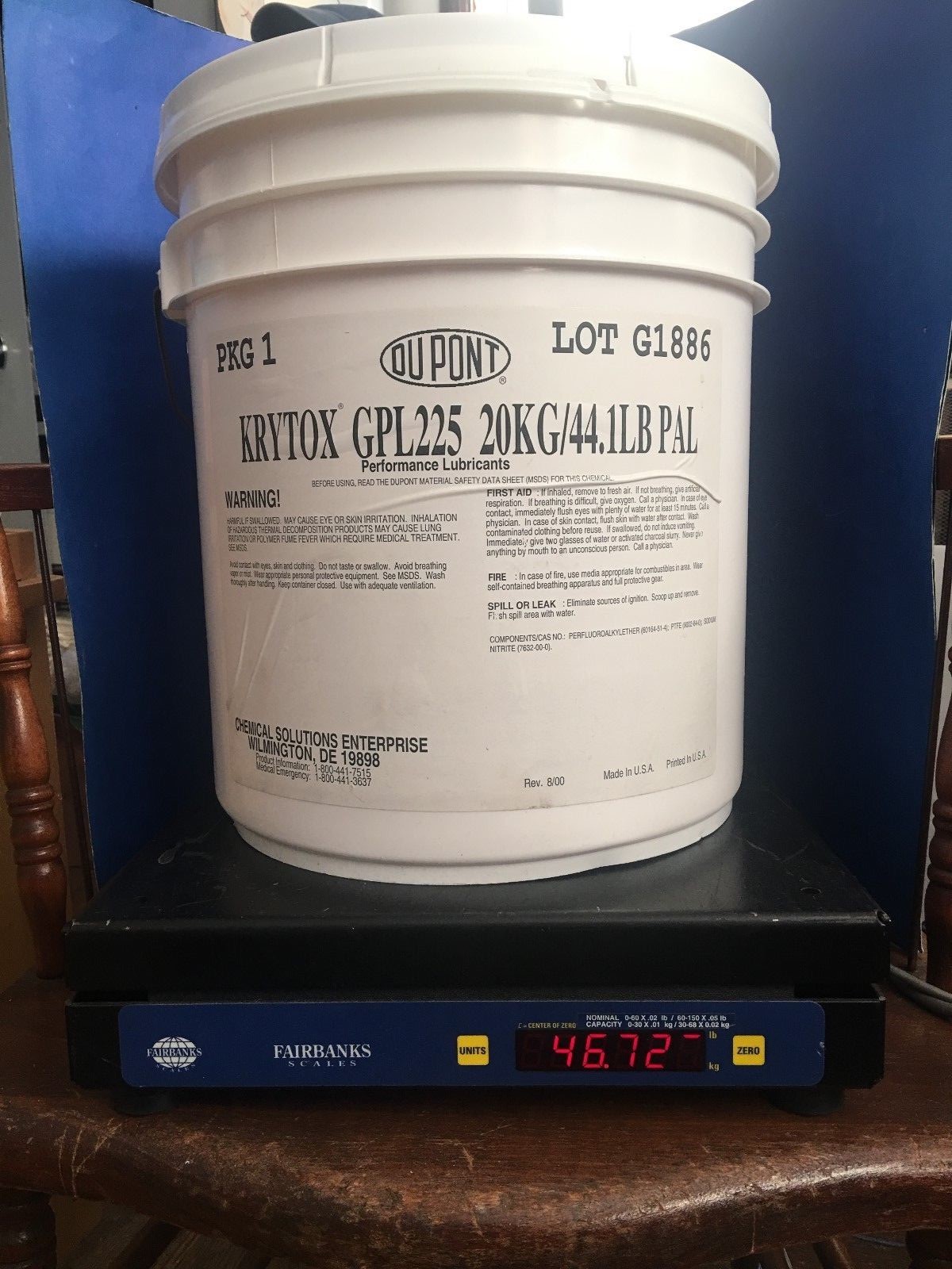 KRYTOX GPL-225 ANTI-CORROSION GREASE 20KG/44.1 LB PAIL NEVER OPENED
