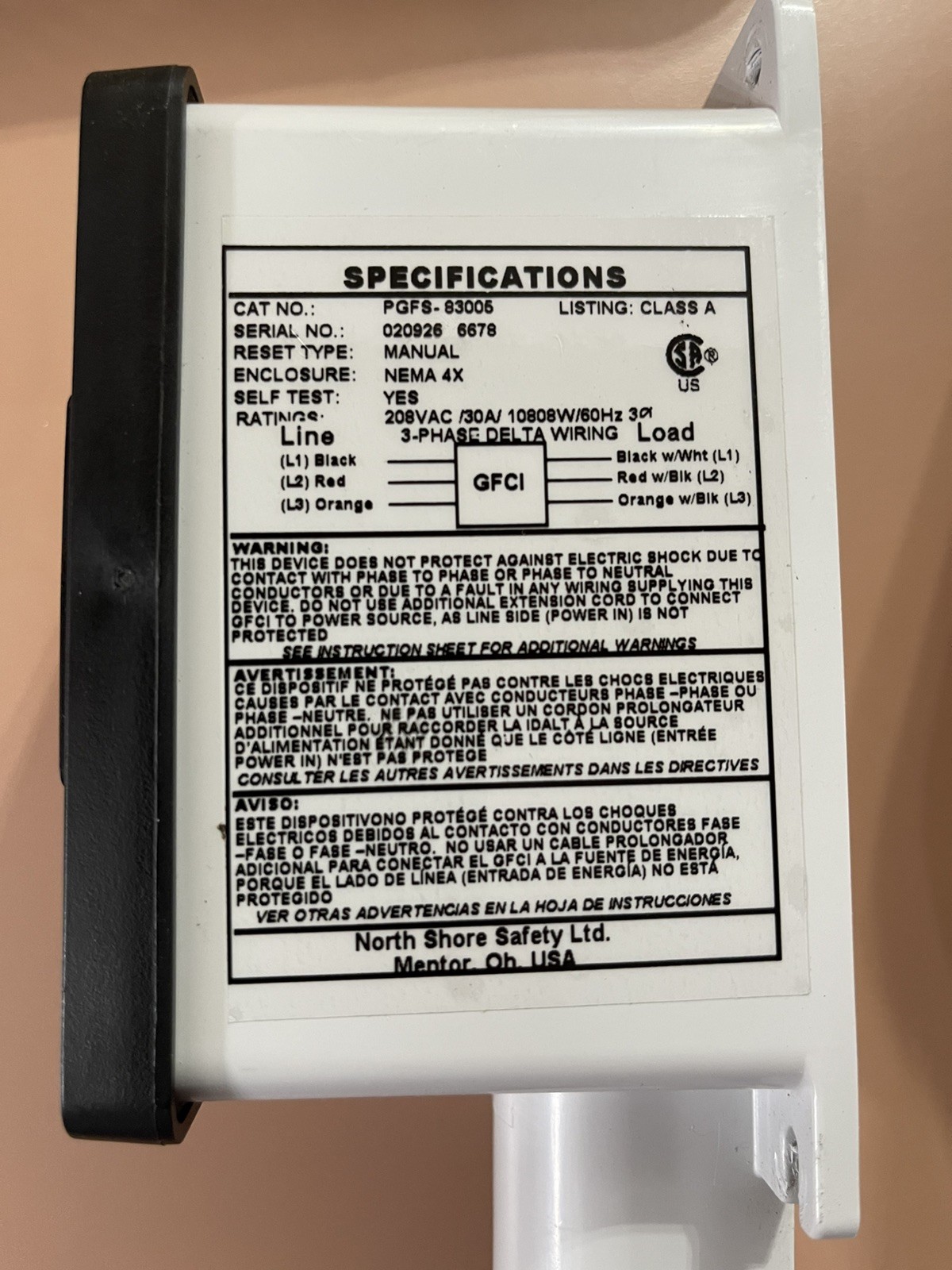 NORTH SHORE SAFETY LINEGARD PGFS-83005 30A 3 PH GROUND FAULT CIRCUIT INTERRUPTER
