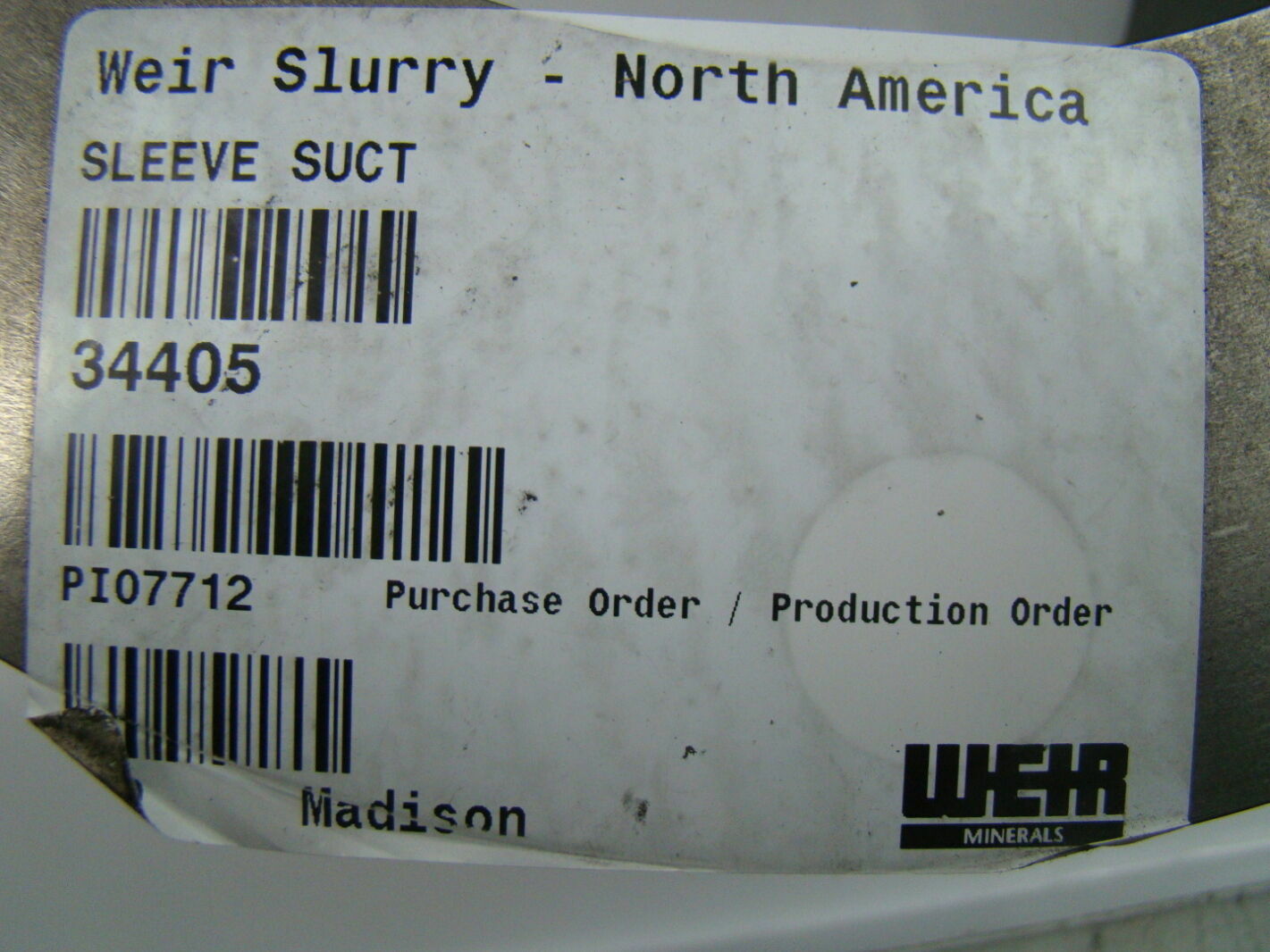 Weir Slurry Sleeve Suction 8 NPS 34405