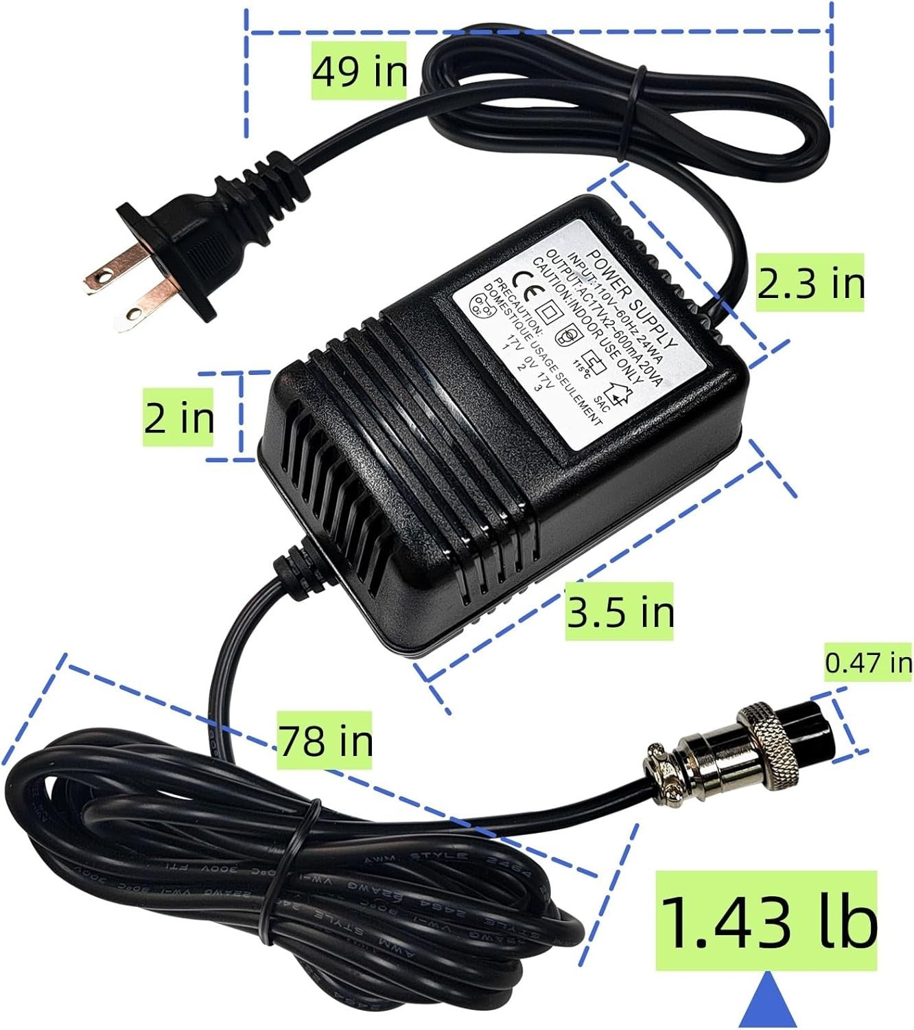 AC 17Vx2 600Ma Mixer Power Supply Mixing Console Adapter,3-Pin Connector Pedalbo
