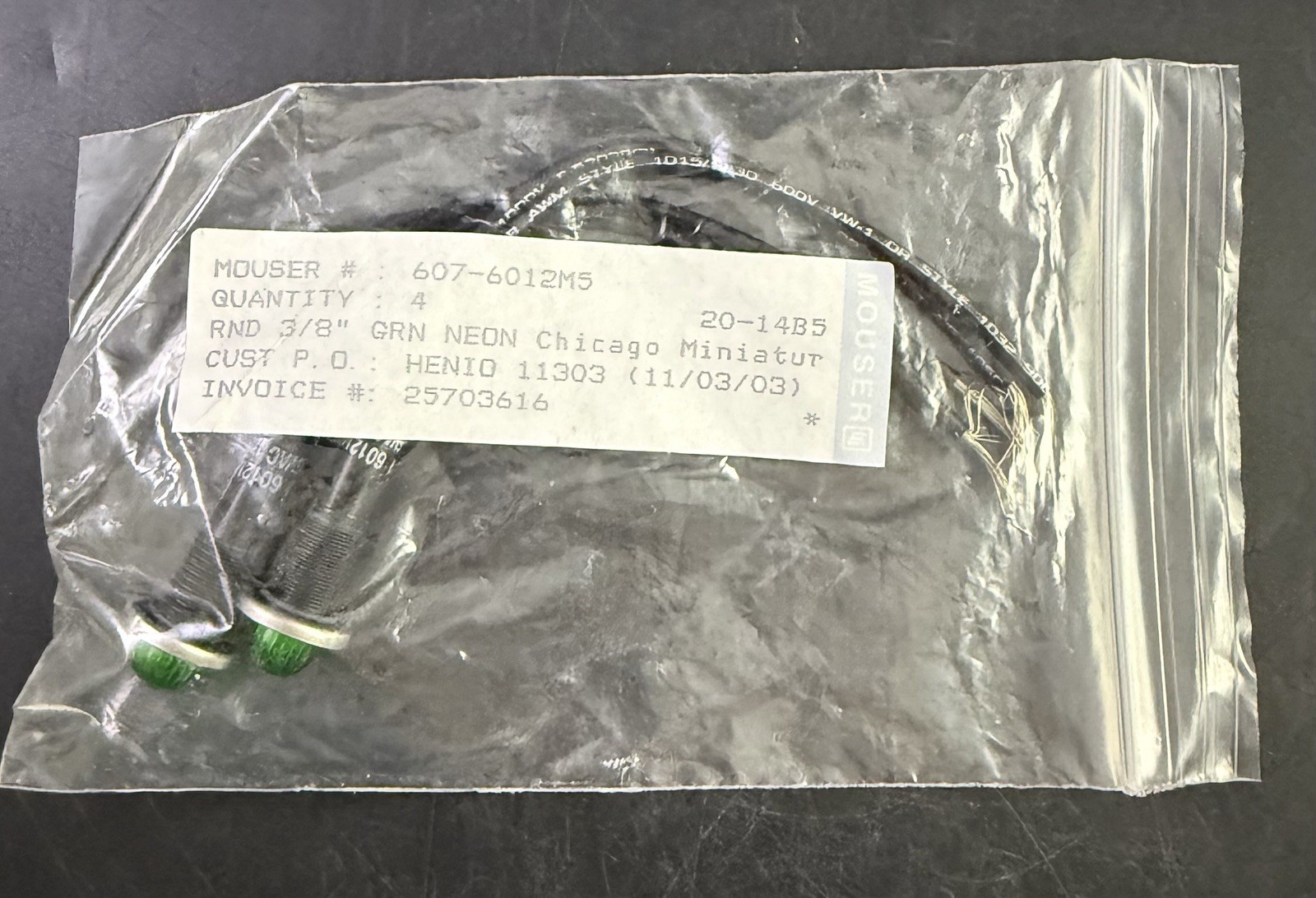 Chicago Miniature Indiator Lamp, Pilot Light, Neon Green, Tl.8