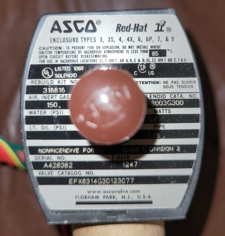 EFX8314G30123077 02-4-0700-124 ASCO RED HAT 24 DC SOLENOID VALVE – MADE IN USA