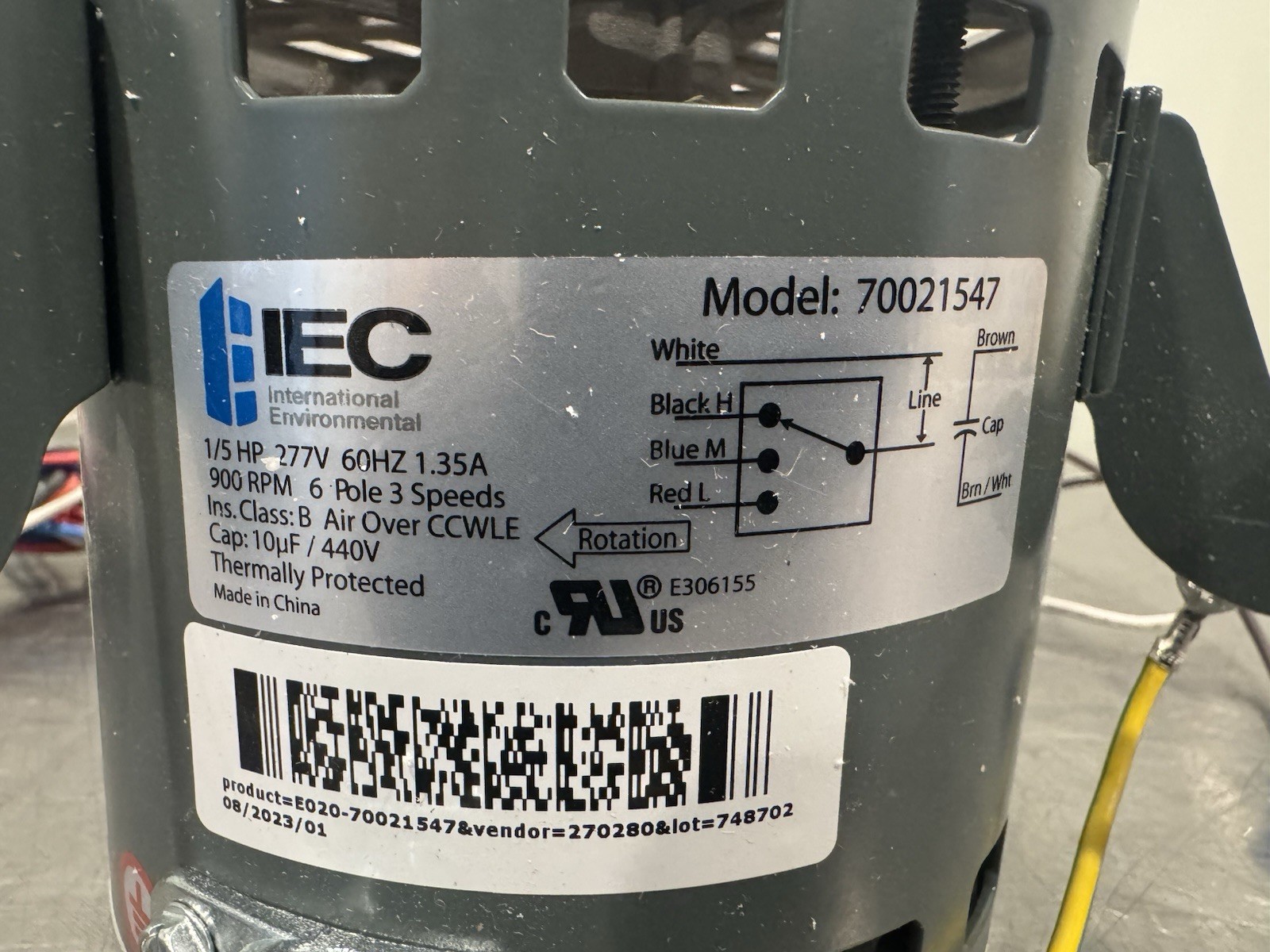 70021547 Motor 1/5 HP 277V 900 RPM 1.35A 3 Speeds E020-70021547 NEW! SHIPS FREE!