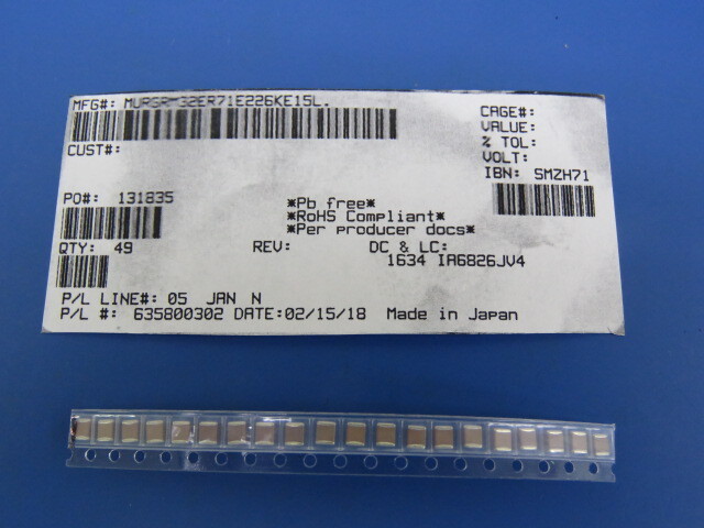 MURATA GRM32ER71E226KE15L Qty of 85 per Lot CAP 22UF 25V 10% X7R