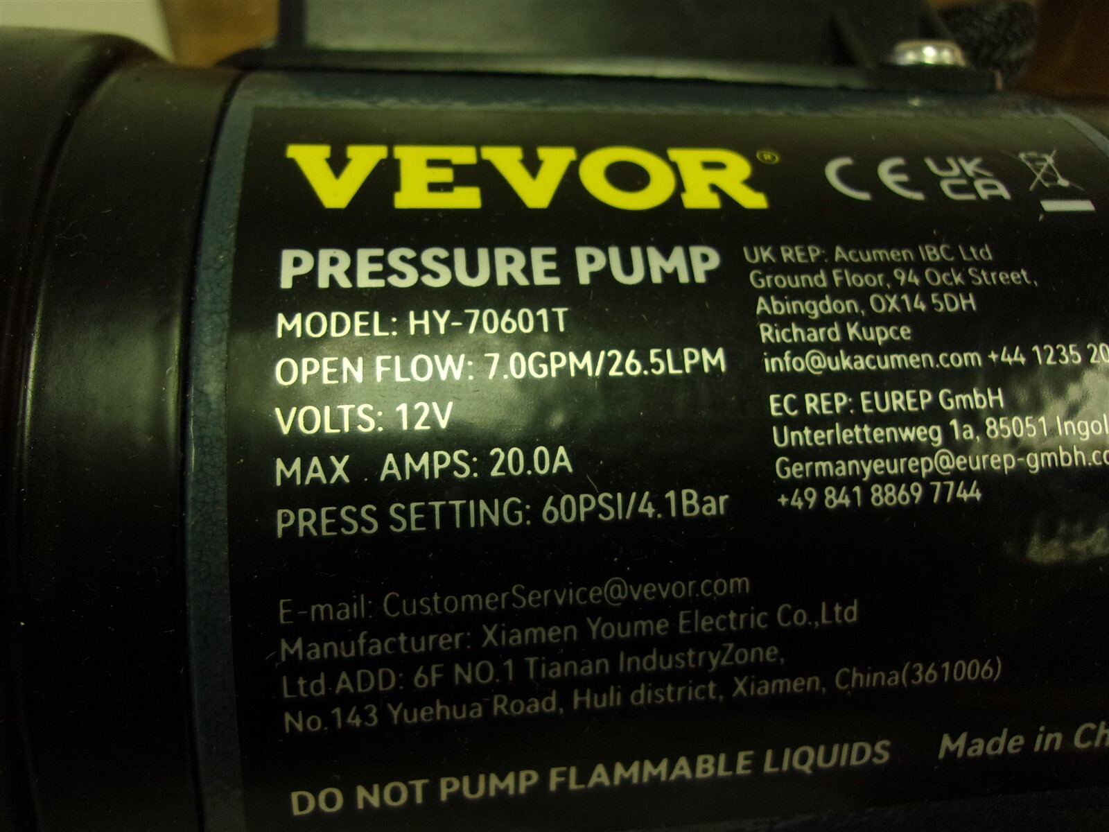 NEW Vector Pressure Pump HV-70901T 12V 60psi 7GPM *FREE SHIPPING*