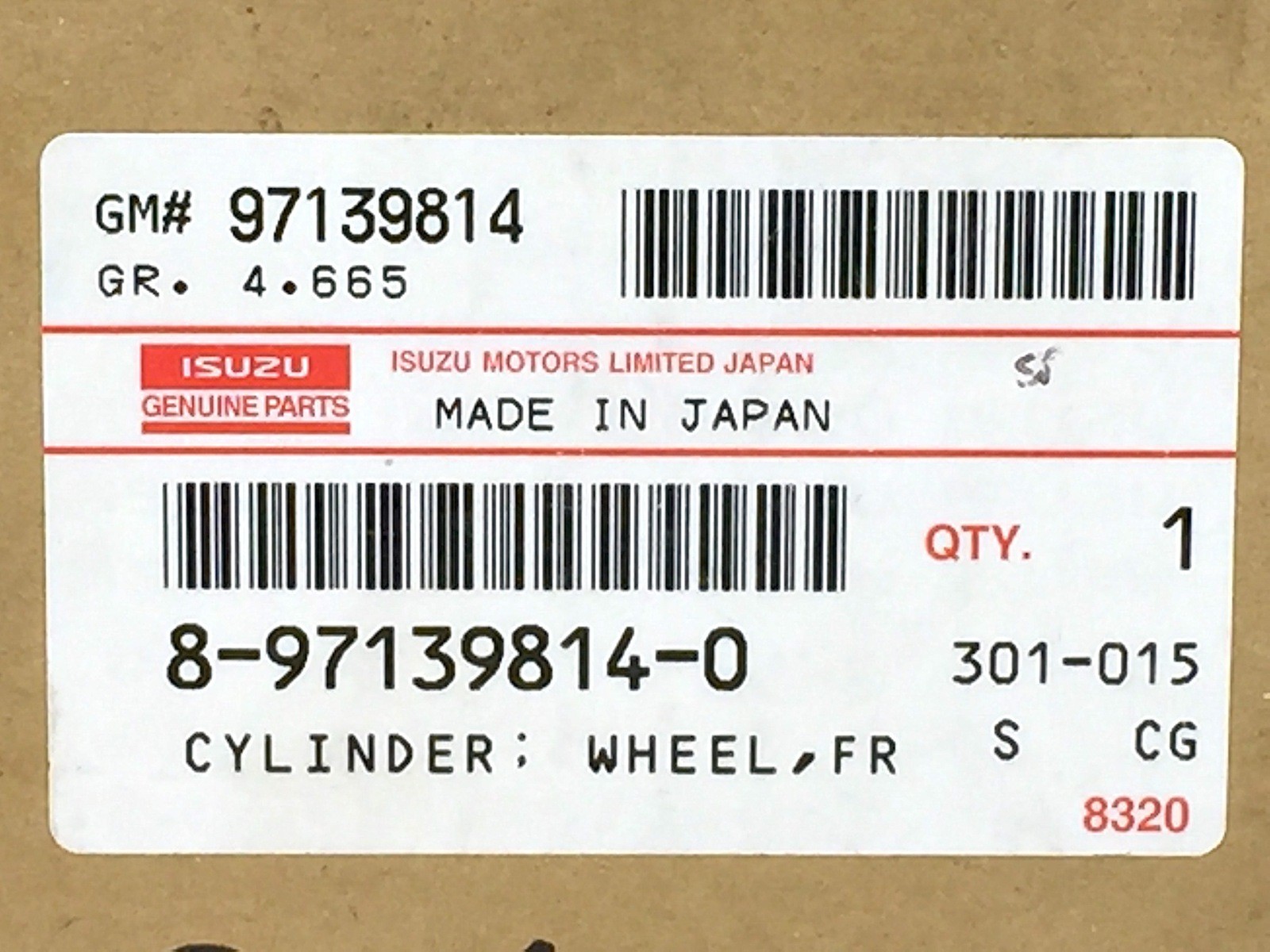 ISUZU 8971398140 Cylinder Wheel FR OEM Part GM No 97139814 GR. 4.665
