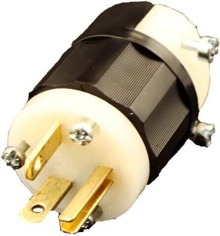 Leviton 20A 125V Plug, Straight Blade, Ind. Grade, Grounding, Black-White
